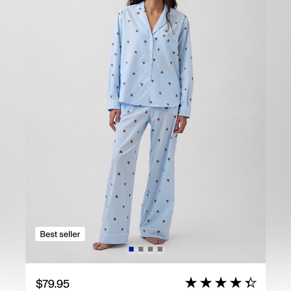 GAP Light Blue Women's Printed Pajama Set with Heart Motif